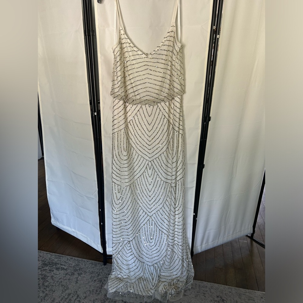 Adrianna Papell Art Deco Beaded Blouson Gown - Off-white